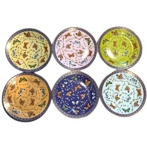 Vintage Classic Coffee & Tea 6 Butterly Dessert Plates Multi Color 7.5"